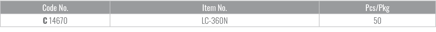 Code No.,Item No.,Pcs/Pkg,C 14670,LC 360N,50